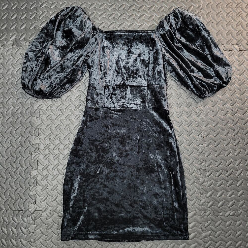 Kendall + Kylie Puff Sleeve Velvet Mini Dress Smocked Whimsigoth Dark Academia S